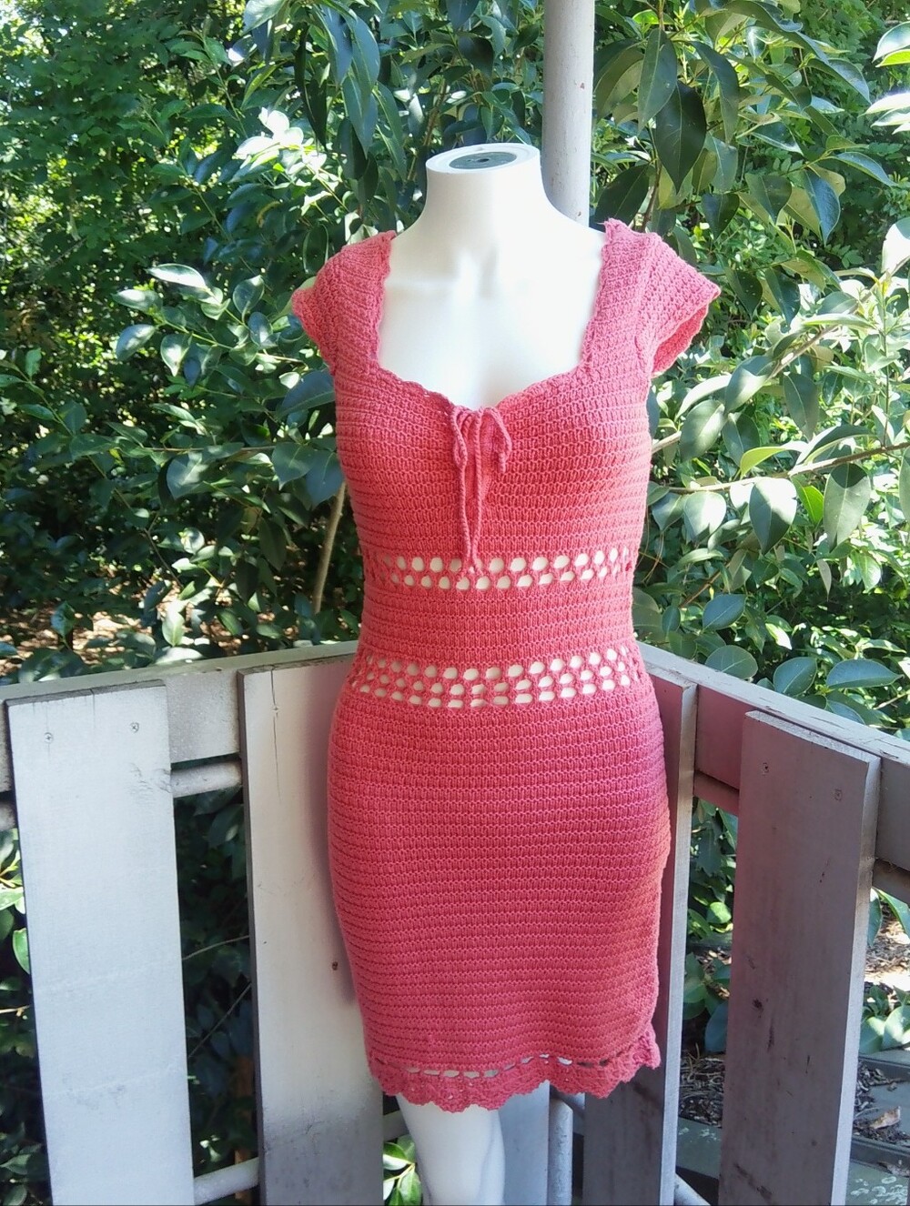 American Eagle Crochet Knit Mini Dress Pink Boho Cottagecore Size XS